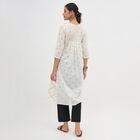 Women's White Cotton Round Neck Embroidered Kurta, Off White, small image number null