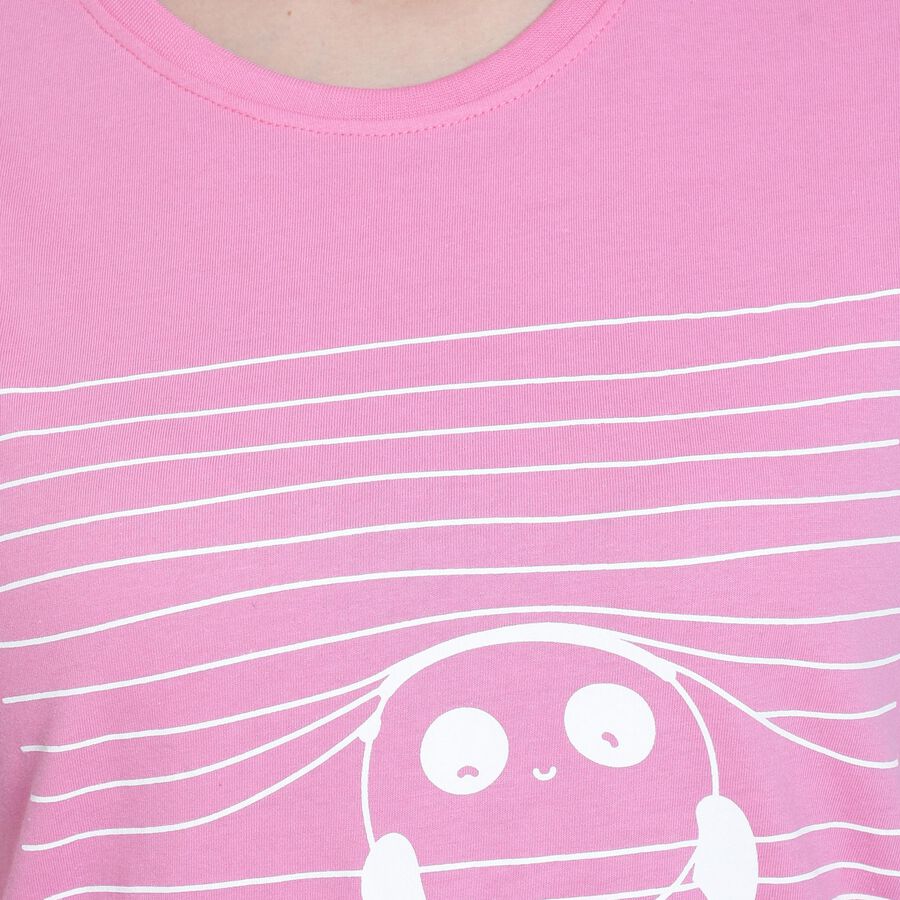 Ladies'  Stripes Round Neck T-Shirt, Light Pink, large image number null