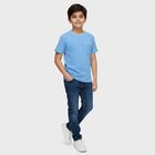 Boys Midnight Blue Cotton Round Neck Casual Half Sleeve T-Shirt, Mid Blue, small