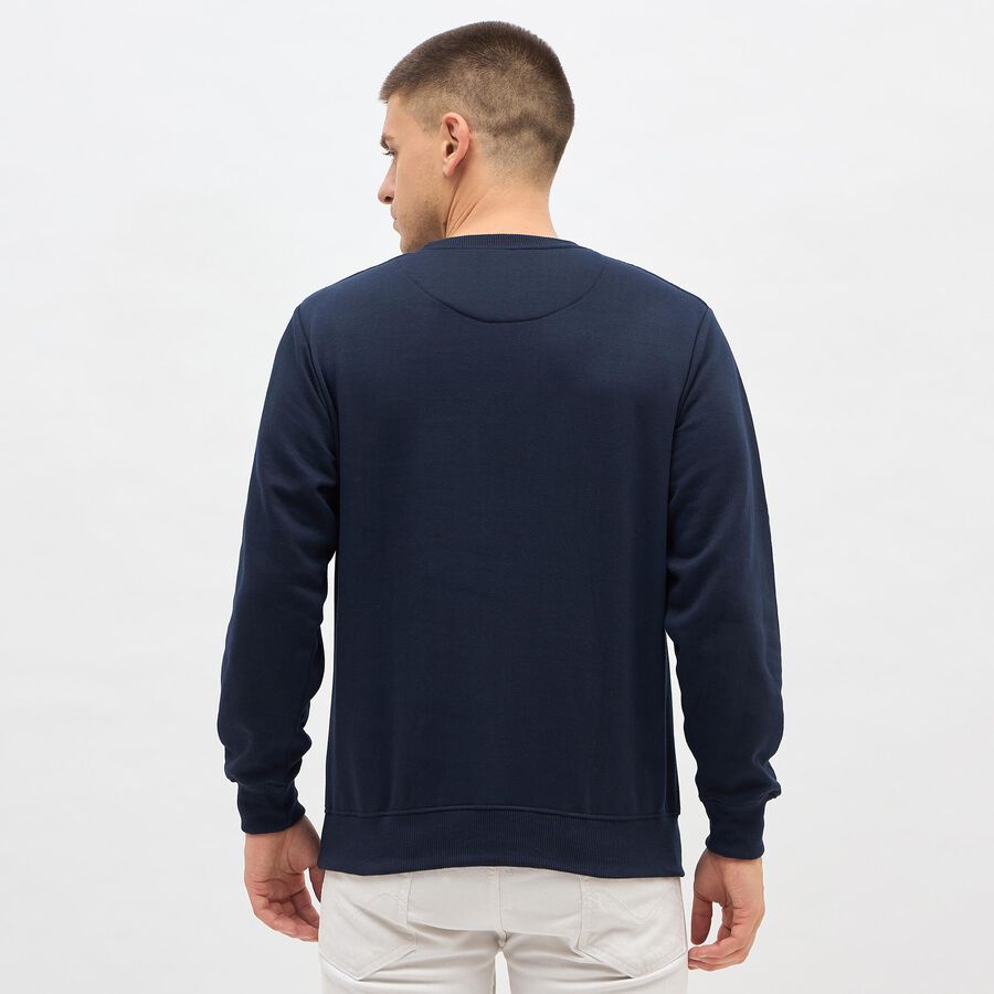 Men's Deep Midnight Navy Blue Crew Neck Casual Sweatshirt, नेवी ब्लू, large image number null