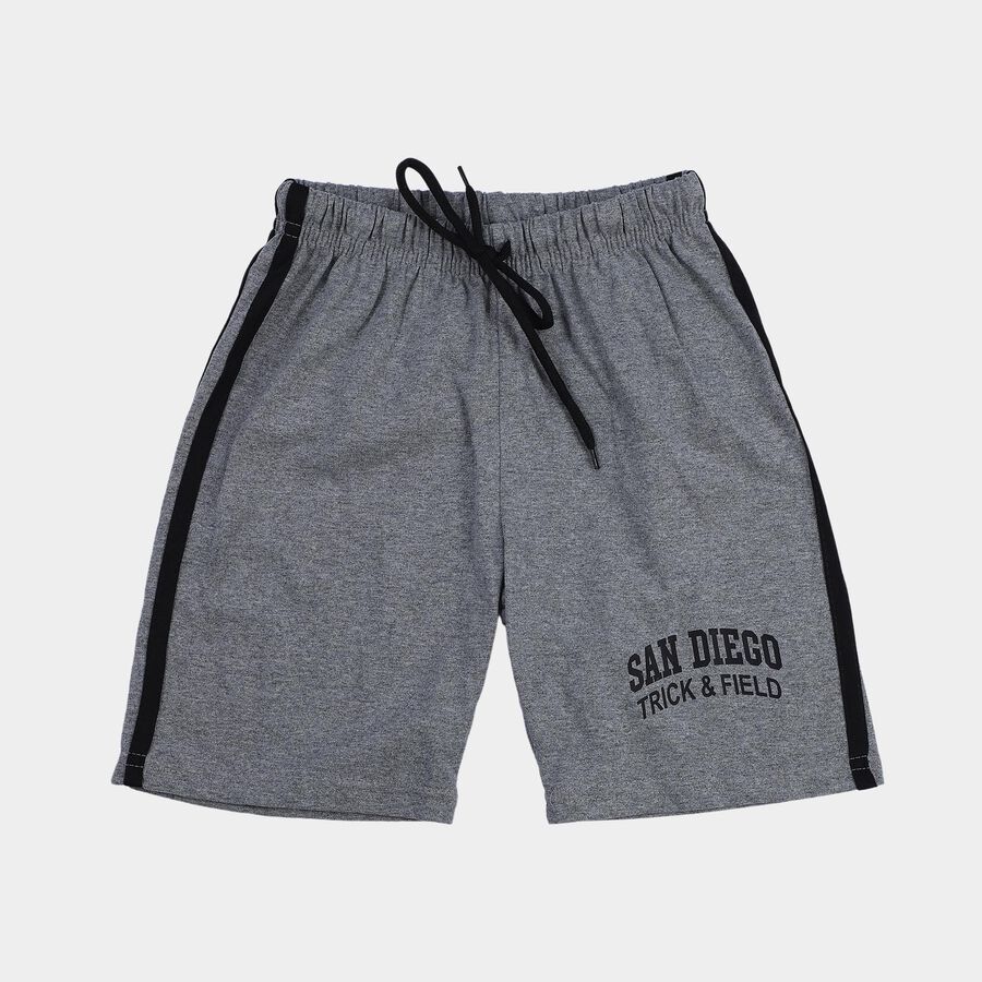 Boys Melange Mid Grey Regular Fit Printed Bermuda Shorts, Melange Mid Grey, large