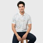 Men's White Cotton Polo Neck Printed T-Shirt, सफ़ेद, small
