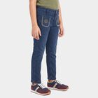 Girls' Navy Blue Straight Fit Embroidered Jeans, गहरा नीला, small