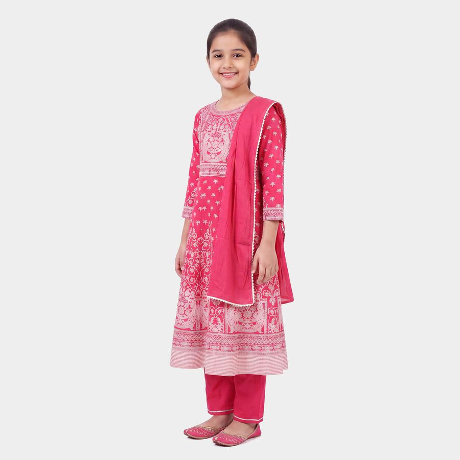 Girls Pink Round Neck Fusion Set Upper and Bottom Set, गुलाबी, large