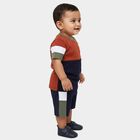 Infants' Navy Blue Cotton Round Neck Colorblock Baba Suit, Navy Blue, small