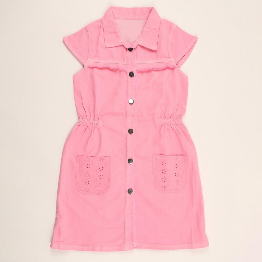Girls' Soft Pink Button-Down Casual Frock, हल्का गुलाबी, large image number null