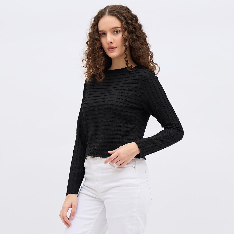 Women's Jet Black Round Neck Casual Top, Black, large image number null