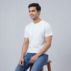 Men's White Cotton Henley Neck Casual T-Shirt, White, small