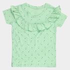 Girls Mint Green Cotton Round Neck Casual T-Shirt, Light Green, small