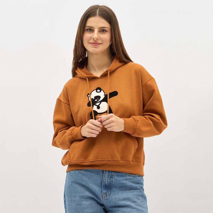 Women's Rust Brown Hooded Casual Sweatshirt, Mustard, large image number null