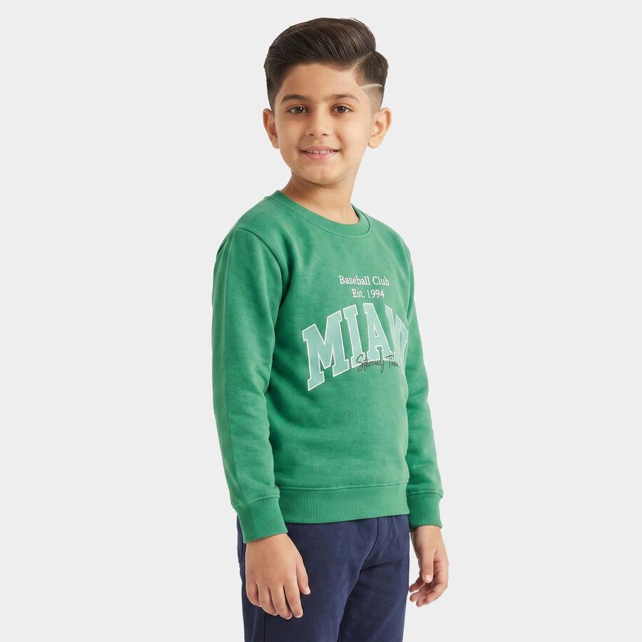 Boys' Green Crew Neck Pullover Sweatshirt, गहरा हरा, large
