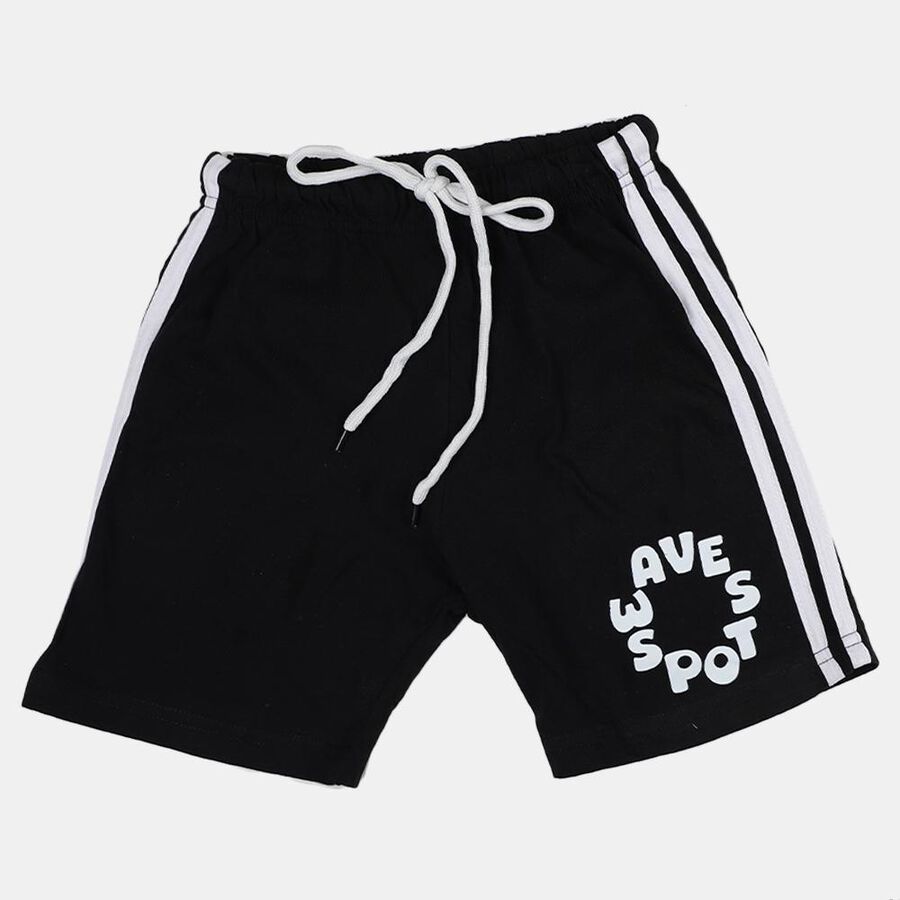 Boys' Black Regular Fit Drawstring Bermuda Shorts, Black, large