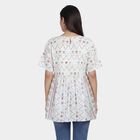Women's White Notch Neck Self Design Straight Kurti, Off White, small