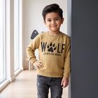 Boys' Beige Crew Neck Pullover Sweatshirt, गहरा पीला, small