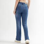 Women's Stonewashed Blue Flared Fit Button Detail Jeans, मध्यम नीला, small image number null