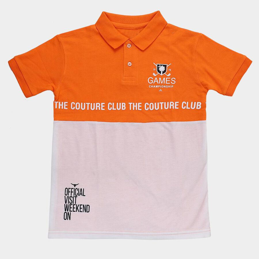 Boys' Bright Orange Cotton Polo Collar Preppy Boys T-Shirt, Orange, large