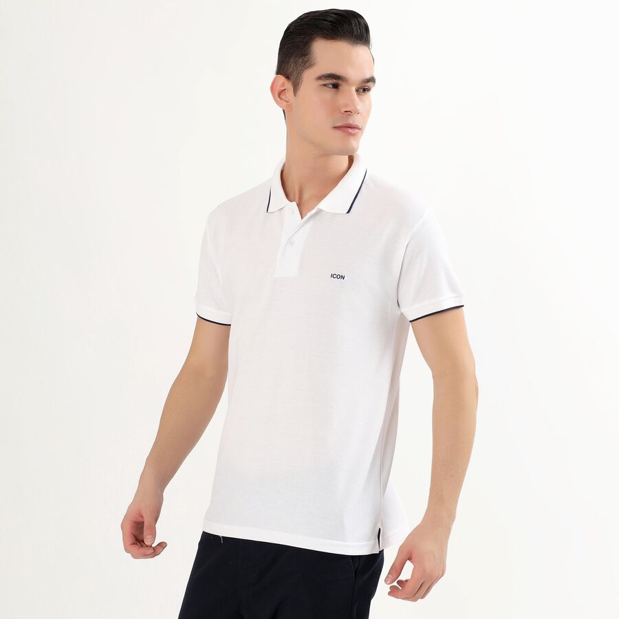 Men's White Polo Neck Classic T-Shirt, White, large