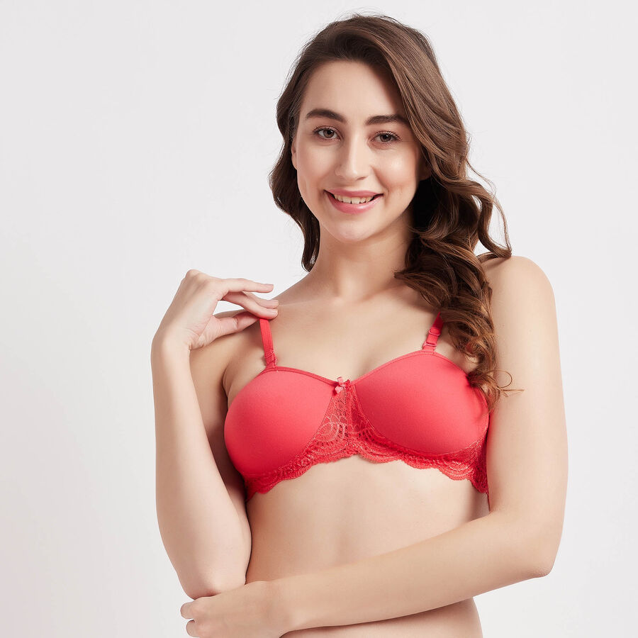 Half Lace Padded Bra, Coral, large image number null
