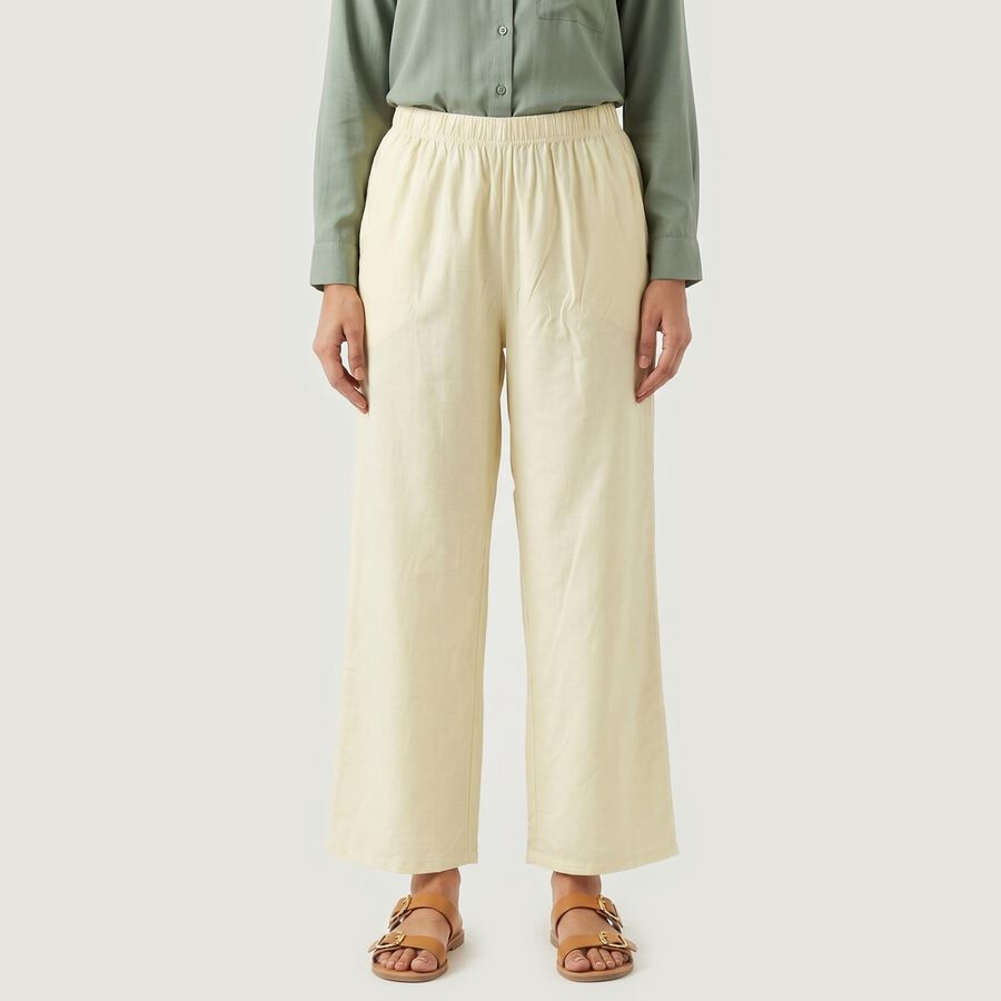 Women's Wide-Leg Solid Palazzos, Ecru Melange, large