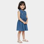 Girls' Blue Denim Sleeveless Belted Frock, Mid Blue, small