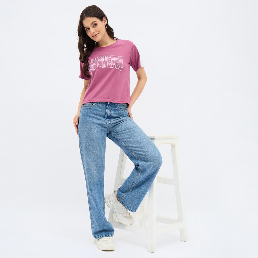 Ladies'Round Neck T-Shirt, Pink, large image number null