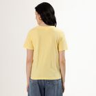 Women's Light Yellow Cotton Round Neck Casual T-Shirt, Yellow, small
