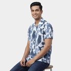 Men's Navy Blue Cotton Spread Collar Slim Fit Casual Shirt, Navy Blue, small