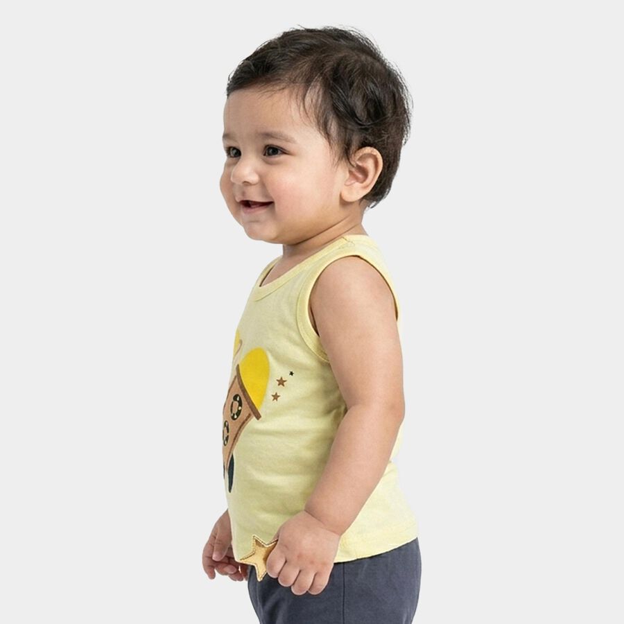 Infants Yellow Cotton Round Neck Casual Vest, Yellow, large