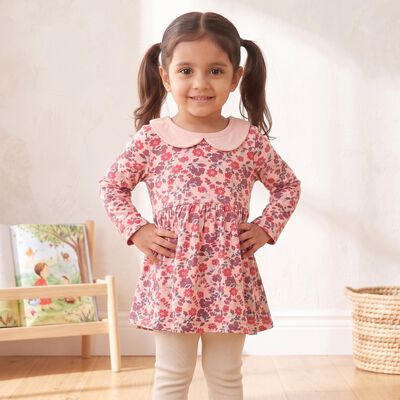 Infants Pink Cotton Peter Pan Neck Regular Dress