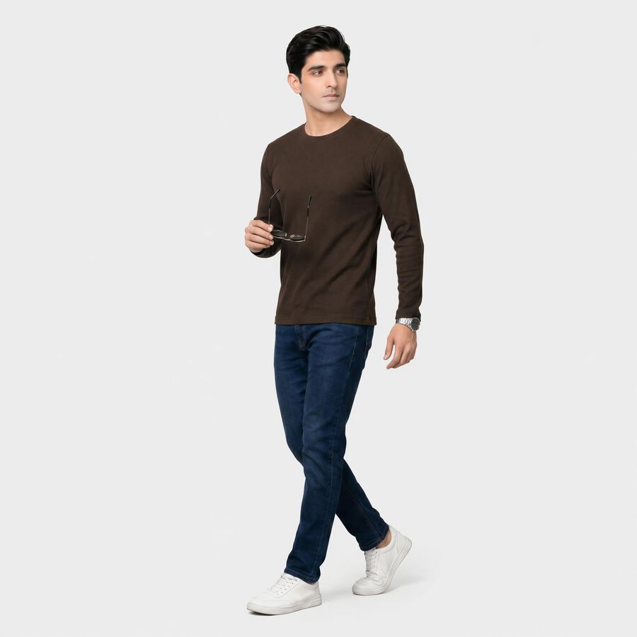 Men's Brown Round Neck Regular T-Shirt, भूरा, large
