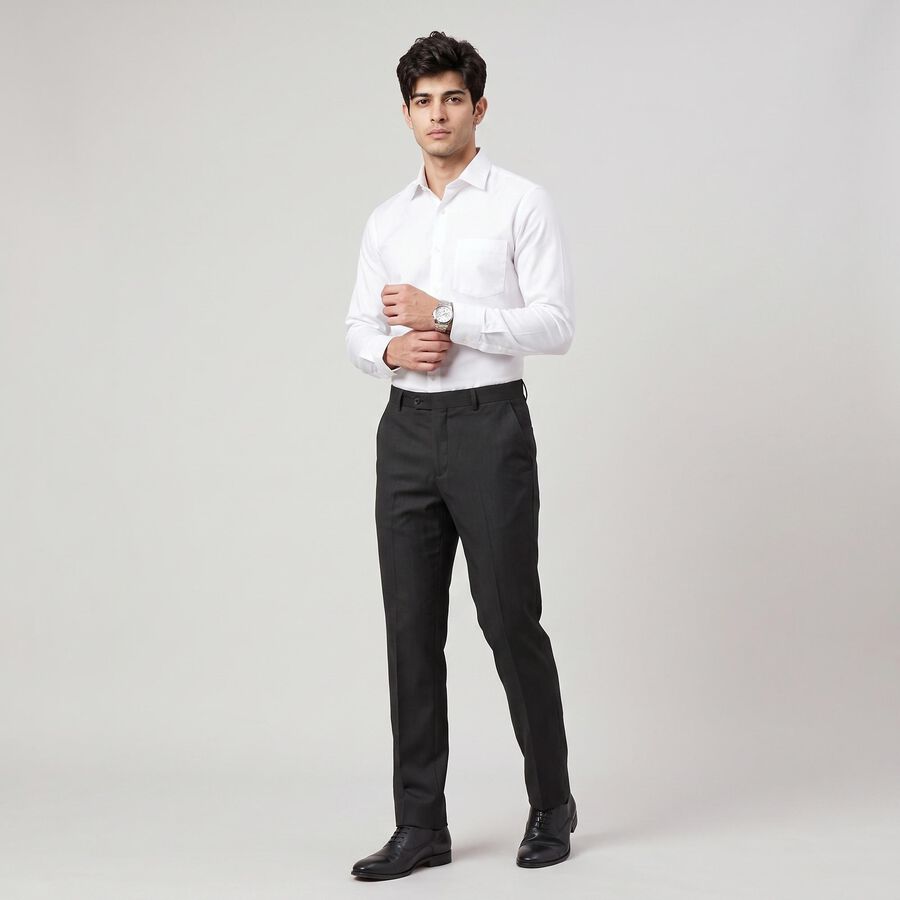 Men's Black Slim Fit Flat-Front Formal Trousers, Black, large