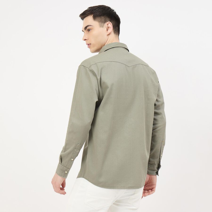 Men's Muted Sage Green Cotton Spread Collar Casual Shirt, Light Green, large