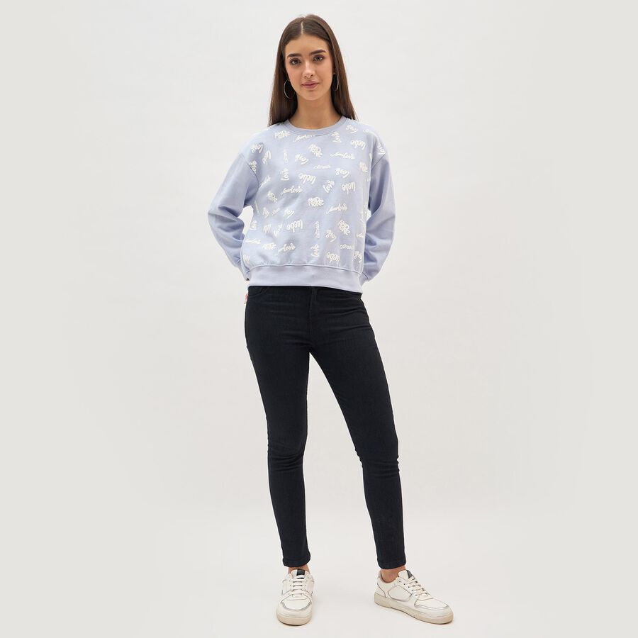 Women's Light Lavender Blue Crew Neck Casual Sweatshirt, Light Blue, large image number null