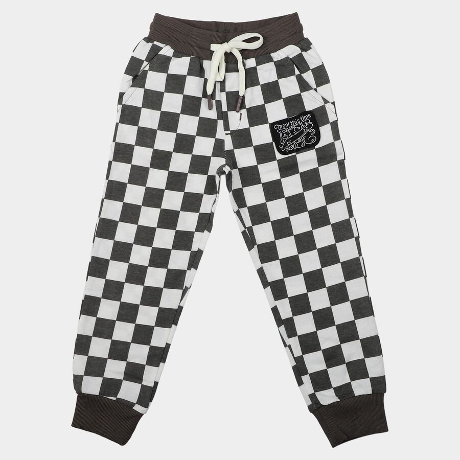 Boys' Charcoal Jogger Fit Checked Pyjama, Charcoal, large