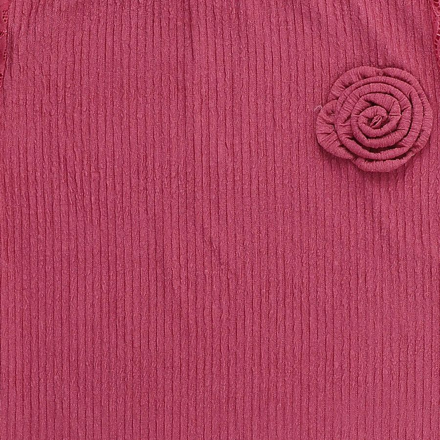 Girls Bright Pink Round Neck Casual T-Shirt, गुलाबी, large