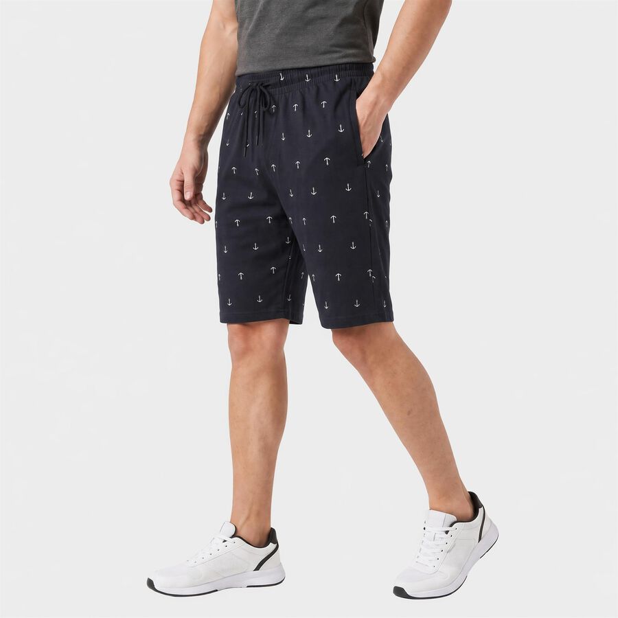 Men's Navy Blue Regular Fit Printed Jamaican Shorts, Navy Blue, large