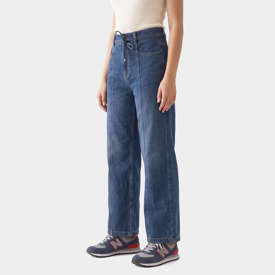 Girls' Blue Wide Leg Tie-Up Jeans, Melange Blue, large