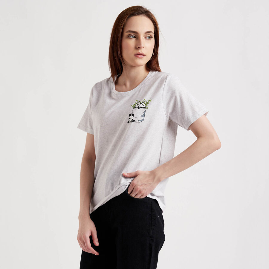 Round Neck T-Shirt, Ecru Melange, large image number null