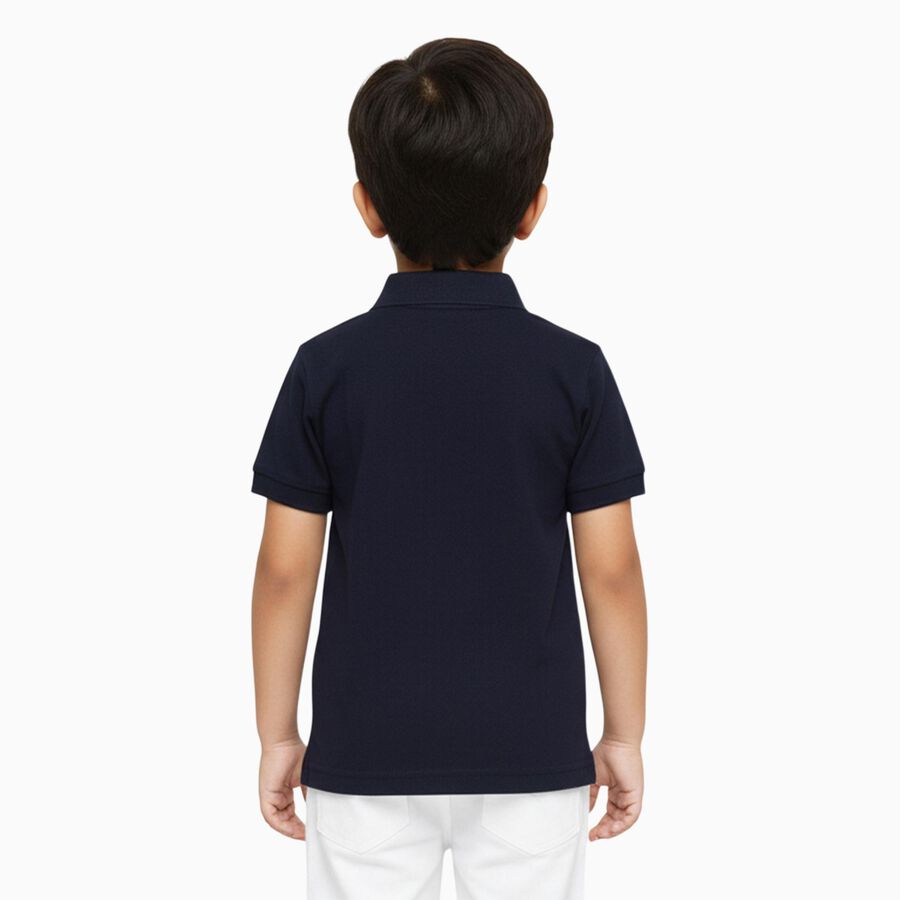 Boys Navy Blue Polo Neck Casual T-Shirt, Navy Blue, large