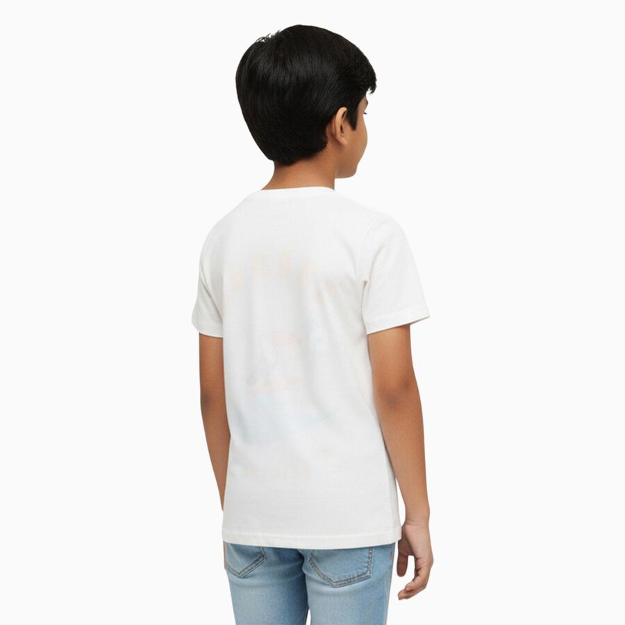 Boys Off-White Cotton Round Neck Casual T-Shirt, Off White, large