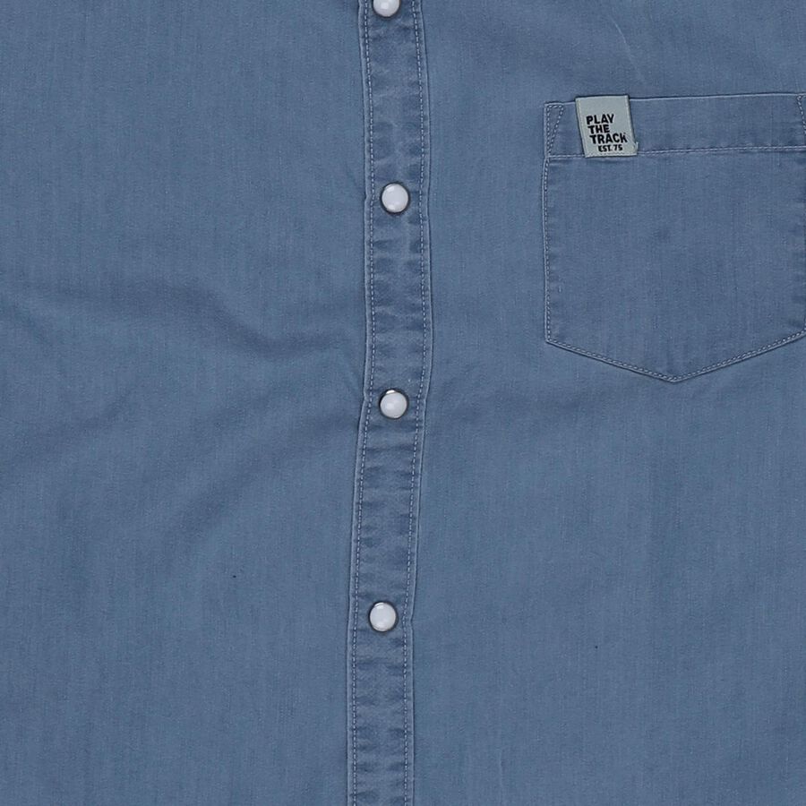Boys Light Blue Button-Down Casual Shirt, Light Blue, large