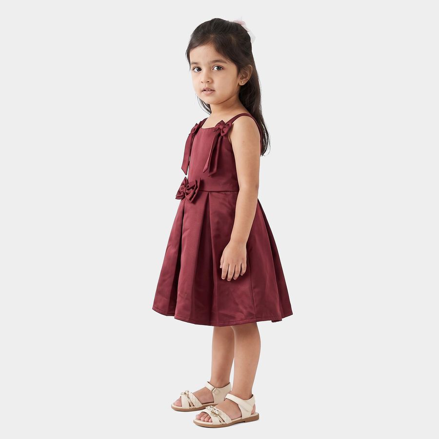 Girls' Maroon Fit and Flare Bow Detail Party Wear Frock, वाइन, large