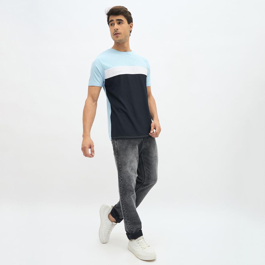 Men's Light Blue and Navy Crew Neck Athleisure T-Shirt, हल्का नीला, large image number null