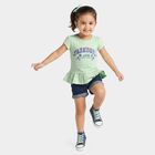 Girls' Mint Green Cotton Round Neck Regular T-Shirt, Light Green, small