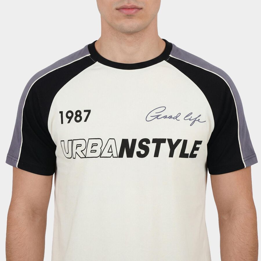 Men's Blue Round Neck Casual T-Shirt, Mid Blue, large