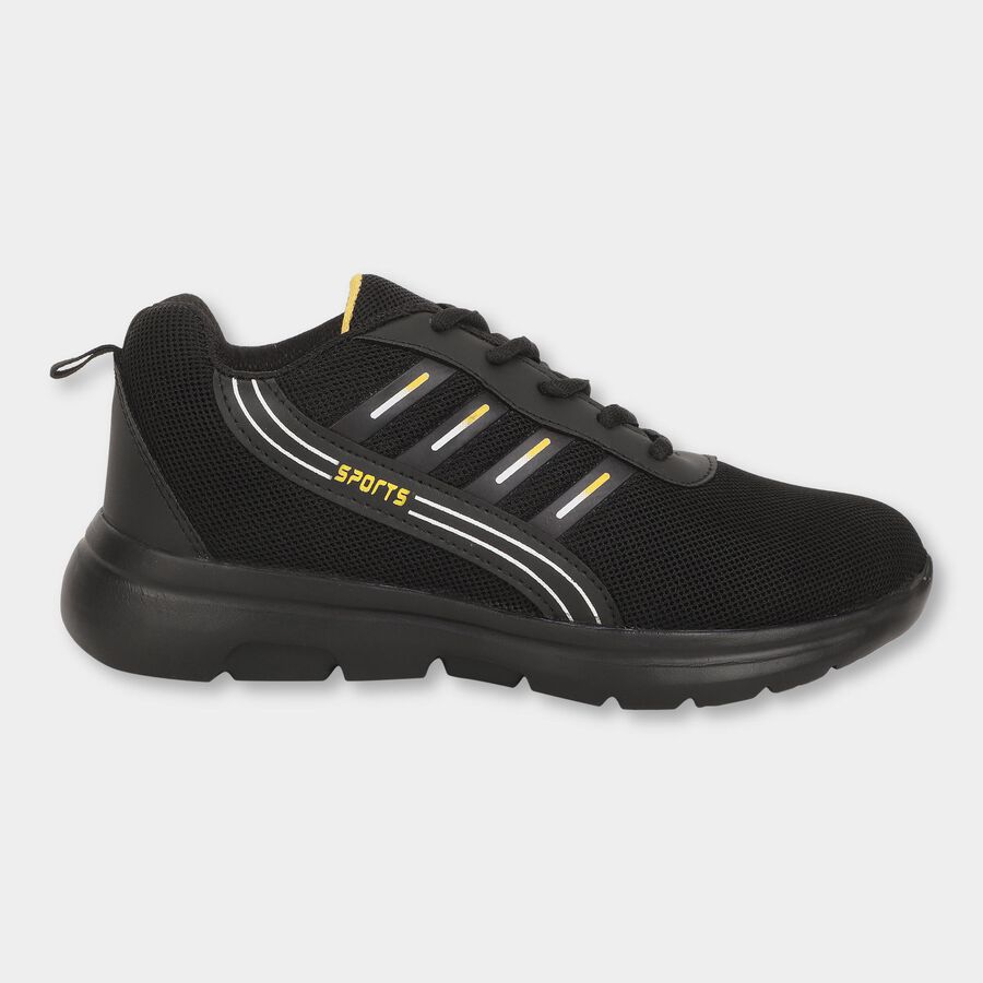 Men's Jet Black Lace-Up Sports Shoes, काला, large