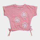 Girls' Pink Round Neck Casual T-Shirt, Light Pink, small