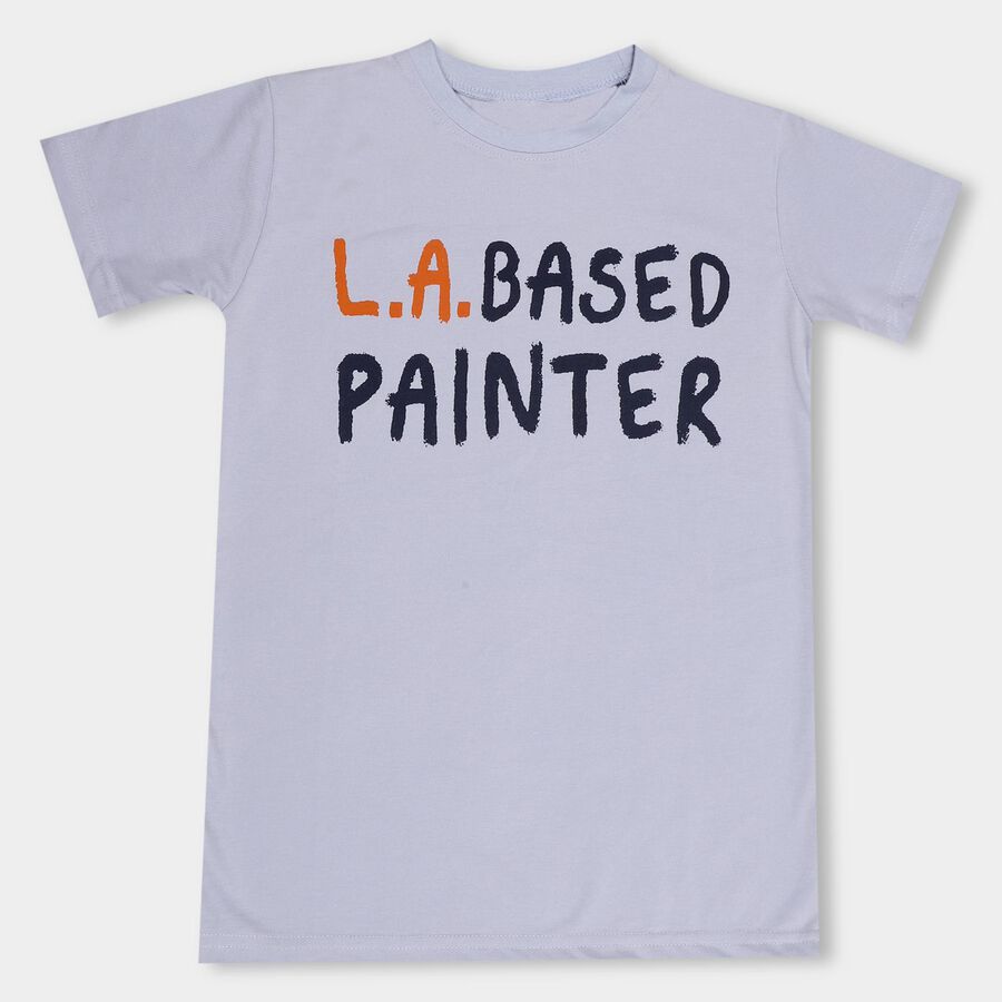 Boys' Light Blue Cotton Blend Round Neck Printed T-Shirt, Light Blue, large image number null