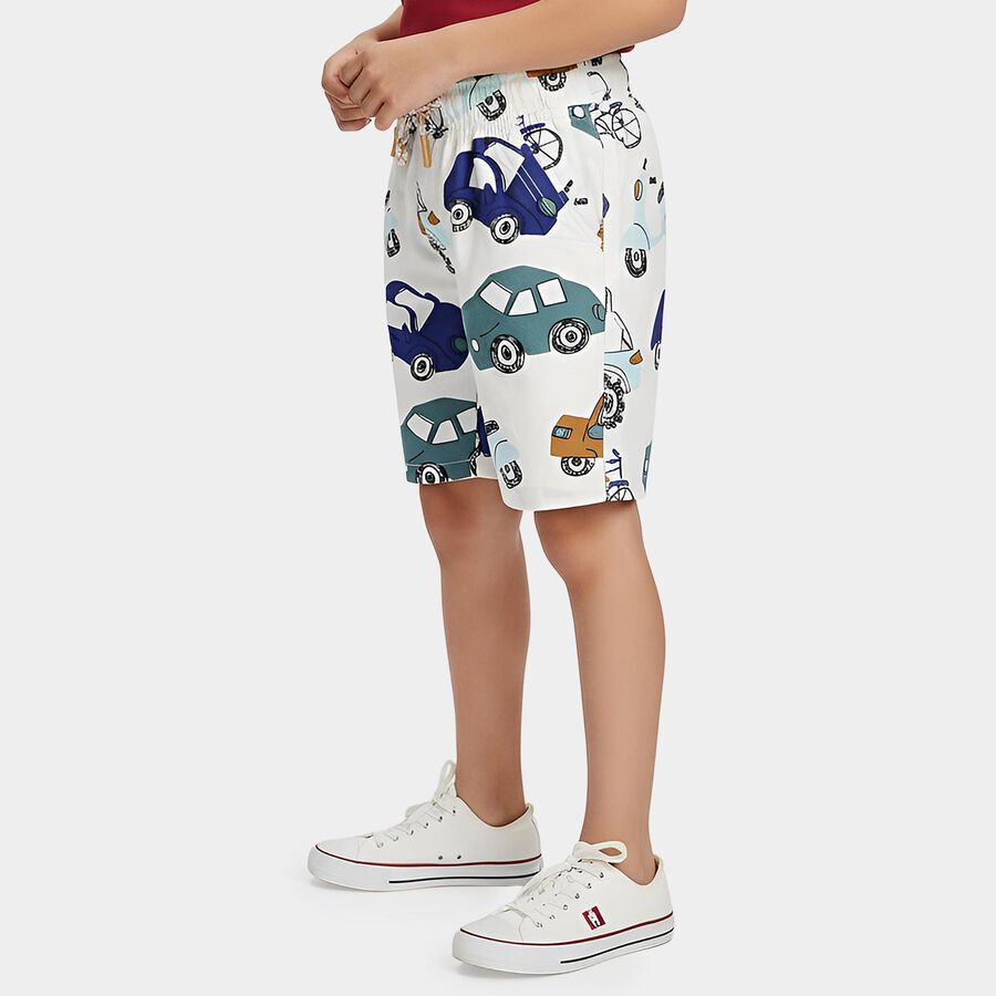 Boys' White Printed Cotton Relaxed Fit Bermuda Shorts, ऑफ व्हाइट, large