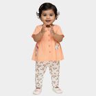 Infants' Peach Cotton Round Neck Applique Top and Capri Set, Peach, small